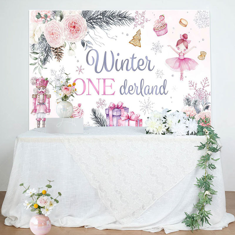 Lofaris Floral Gift Cake Winter Onederland Birthday Backdrop