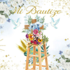 Lofaris Floral Glitter Cross Blue Dove Mi Bautize Backdrop