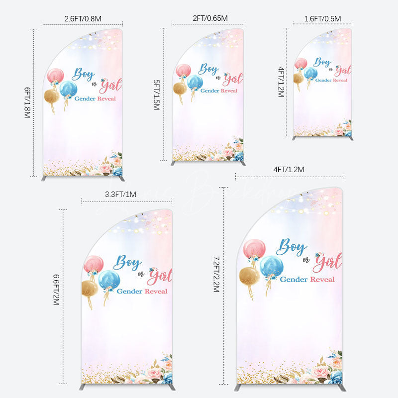 Lofaris Floral Glitter Gender Reveal Sweet Half Moon Arch Backdrop