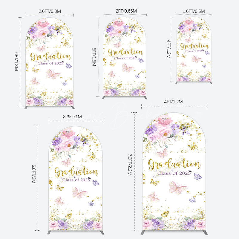 Lofaris Floral Gold Glitter Congrats Graduation Arch Backdrop