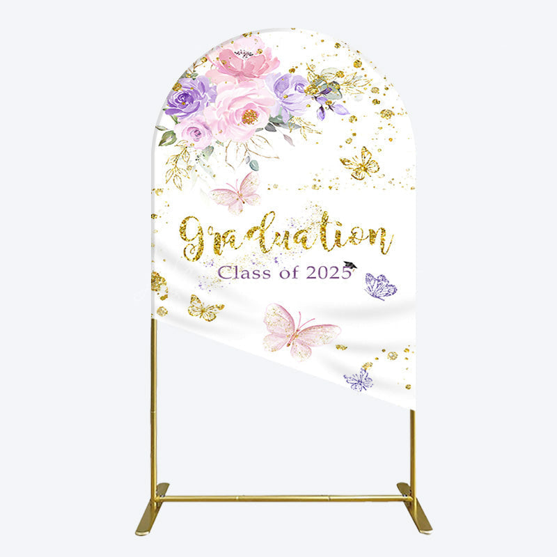 Lofaris Floral Gold Glitter Congrats Graduation Arch Backdrop