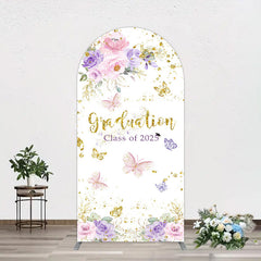 Lofaris Floral Gold Glitter Congrats Graduation Arch Backdrop