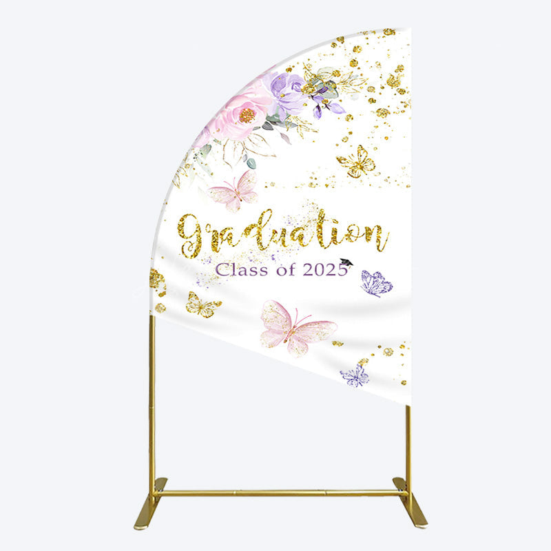 Lofaris Floral Gold Glitter Congrats Graduation Half Moon Arch Backdrop