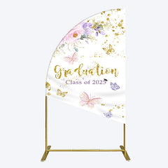 Lofaris Floral Gold Glitter Congrats Graduation Half Moon Arch Backdrop