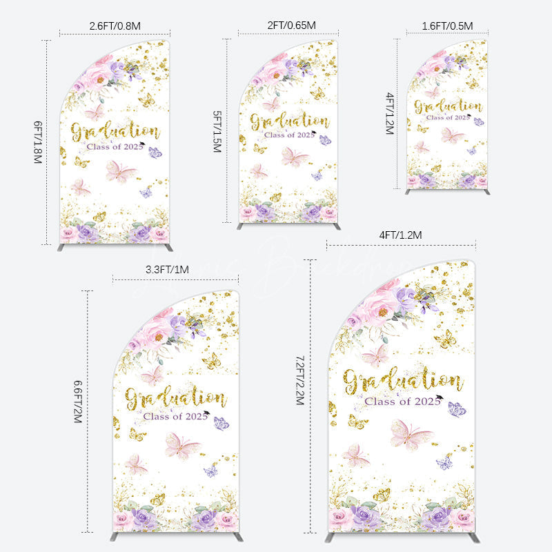 Lofaris Floral Gold Glitter Congrats Graduation Half Moon Arch Backdrop