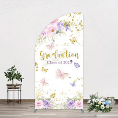 Lofaris Floral Gold Glitter Congrats Graduation Half Moon Arch Backdrop