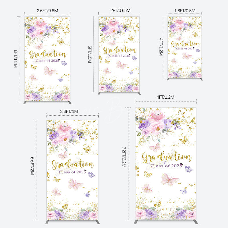 Lofaris Floral Gold Glitter Congrats Graduation Rectangle Backdrop