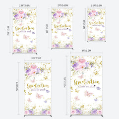 Lofaris Floral Gold Glitter Congrats Graduation Rectangle Backdrop