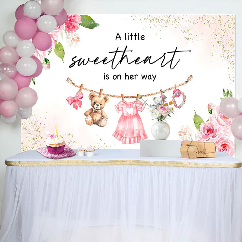 Lofaris Floral Gold Glitter Sweetheart Baby Shower Backdrop