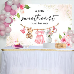 Lofaris Floral Gold Glitter Sweetheart Baby Shower Backdrop