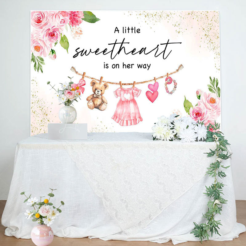 Lofaris Floral Gold Glitter Sweetheart Baby Shower Backdrop