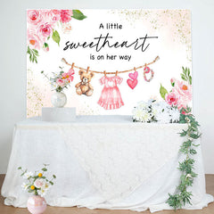 Lofaris Floral Gold Glitter Sweetheart Baby Shower Backdrop