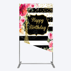 Lofaris Floral Gold Tower Birthday Girl Rectangle Backdrop