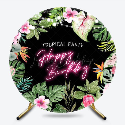 Lofaris Floral Hawaii Round Tropical Party Birthday Backdrop