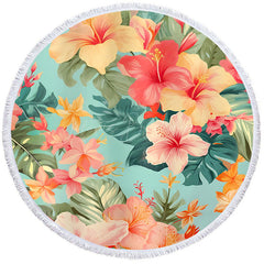 Lofaris Floral Hawaii Summer Holiday Vibe Round Beach Towel