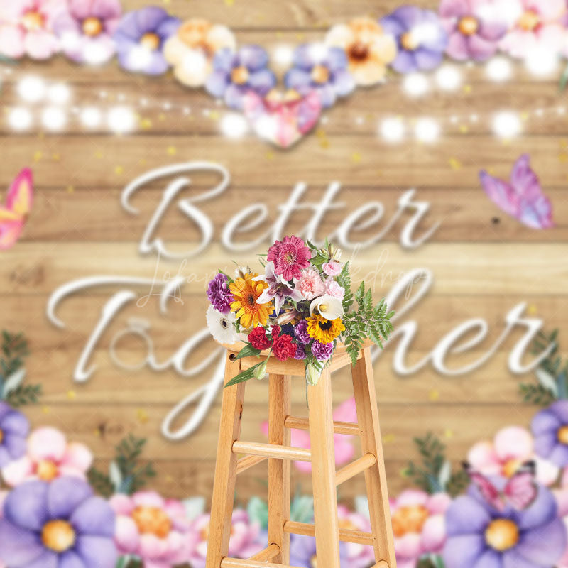 Lofaris Floral Heart Better Together Wood Wedding Backdrop