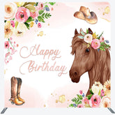 Lofaris Floral Horse Boots Birthday Square Tension Backdrop