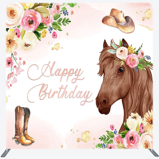 Lofaris Floral Horse Boots Birthday Square Tension Backdrop