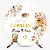 Lofaris Floral Horse Cowgirl Saddle Up Round Birthday Backdrop