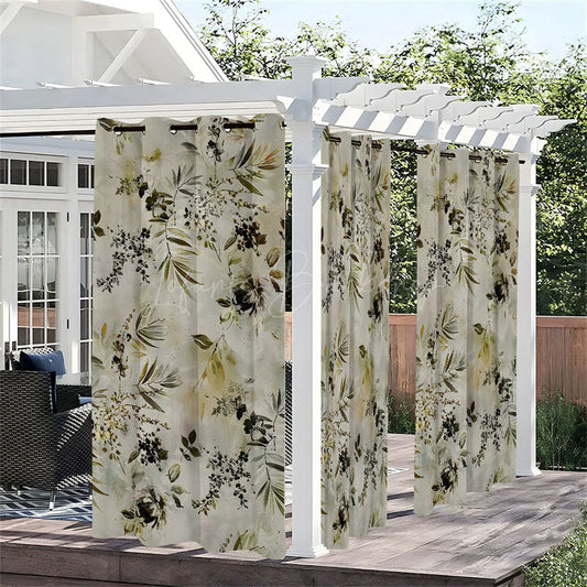Lofaris Floral Ink Style Waterproof Printed Outdoor Curtains