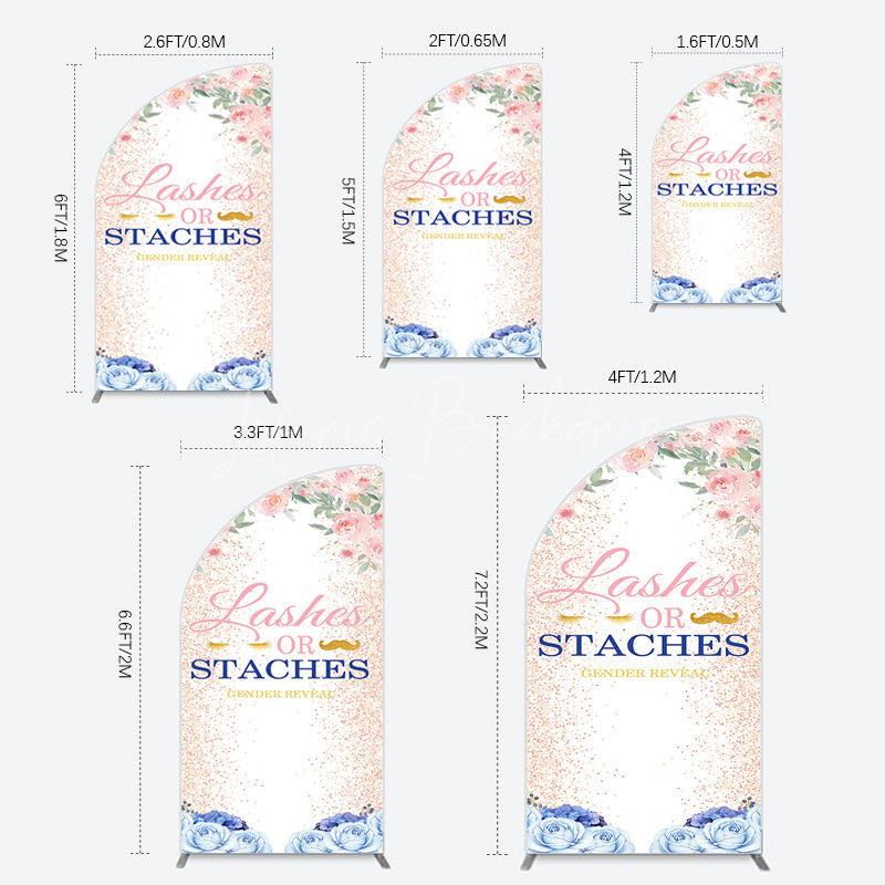 Lofaris Floral Lashes Or Staches Gender Reveal Half Moon Arch Backdrop