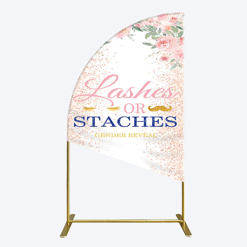 Lofaris Floral Lashes Or Staches Gender Reveal Half Moon Arch Backdrop