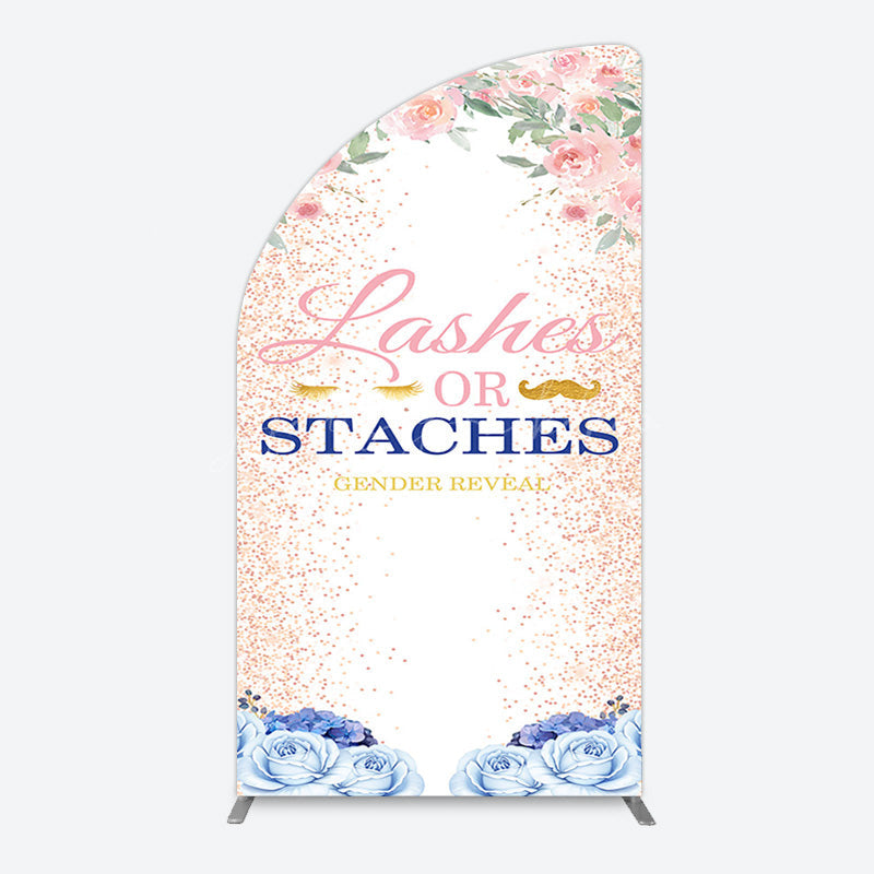 Lofaris Floral Lashes Or Staches Gender Reveal Half Moon Arch Backdrop