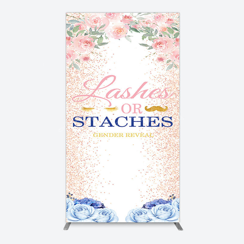 Lofaris Floral Lashes Or Staches Gender Reveal Rectangle Backdrop