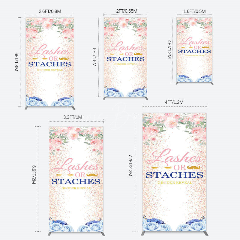 Lofaris Floral Lashes Or Staches Gender Reveal Rectangle Backdrop
