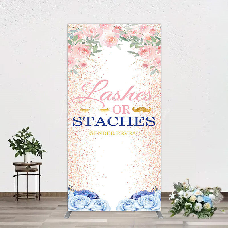 Lofaris Floral Lashes Or Staches Gender Reveal Rectangle Backdrop