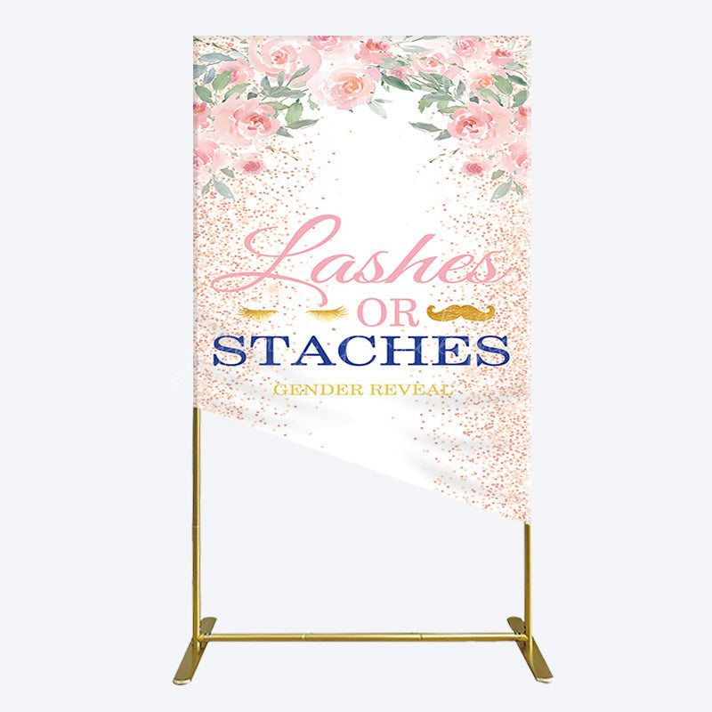 Lofaris Floral Lashes Or Staches Gender Reveal Rectangle Backdrop