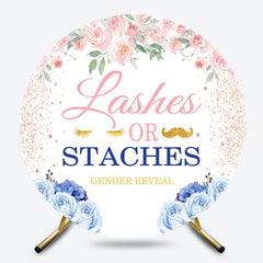 Lofaris Floral Lashes Or Staches Round Gender Reveal Backdrop