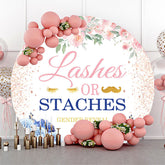 Lofaris Floral Lashes Or Staches Round Gender Reveal Backdrop