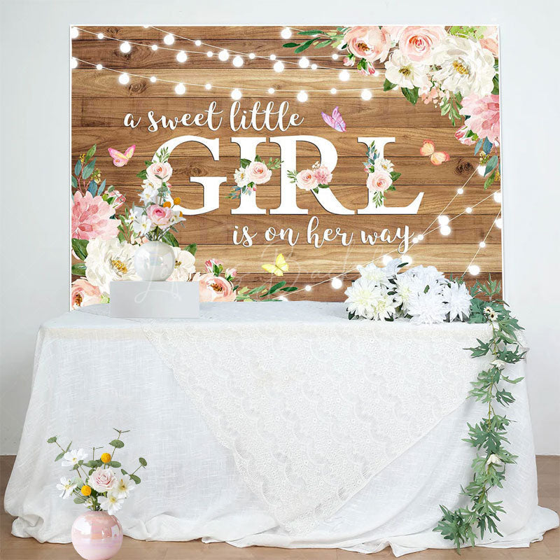 Lofaris Floral Lighted Sweet Little Girl Wooden Backdrop