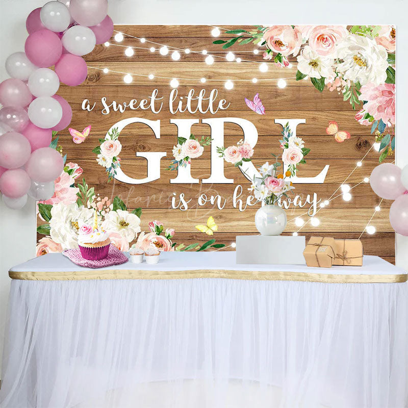 Lofaris Floral Lighted Sweet Little Girl Wooden Backdrop