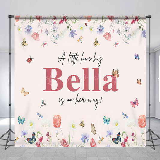 Lofaris Floral Little Bug Custom Name Baby Shower Backdrop