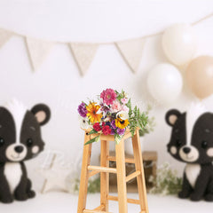 Lofaris Floral Little Raccoon Balloon Cake Smash Backdrop
