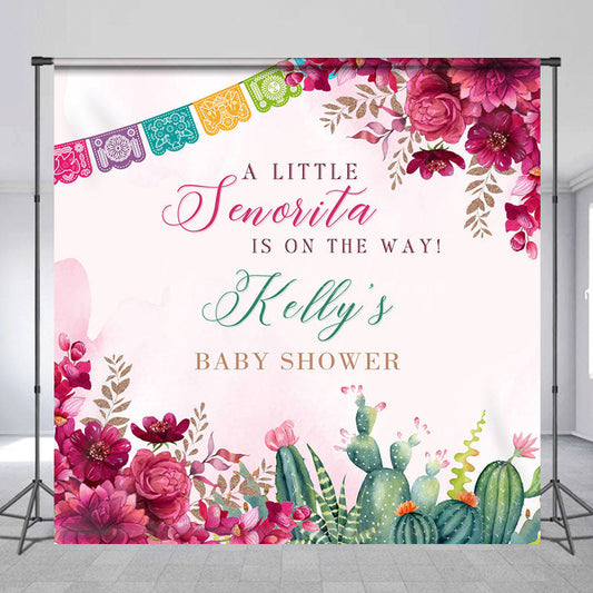 Lofaris Floral Little Senorita Custom Name Baby Shower Backdrop
