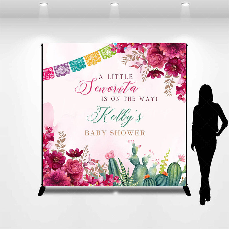 Lofaris Floral Little Senorita Custom Name Baby Shower Backdrop