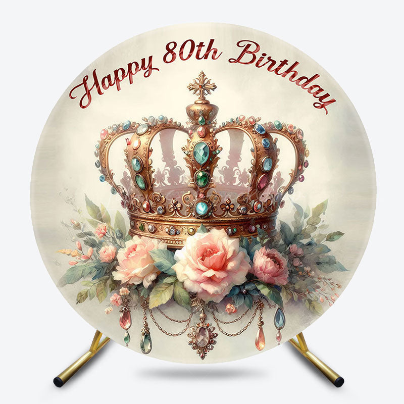 Lofaris Floral Luxury Royal Crown Round 80th Brithday Backdrop