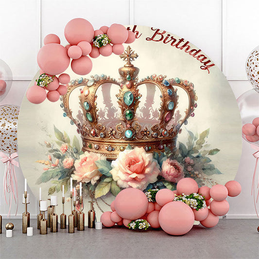 Lofaris Floral Luxury Royal Crown Round 80th Brithday Backdrop