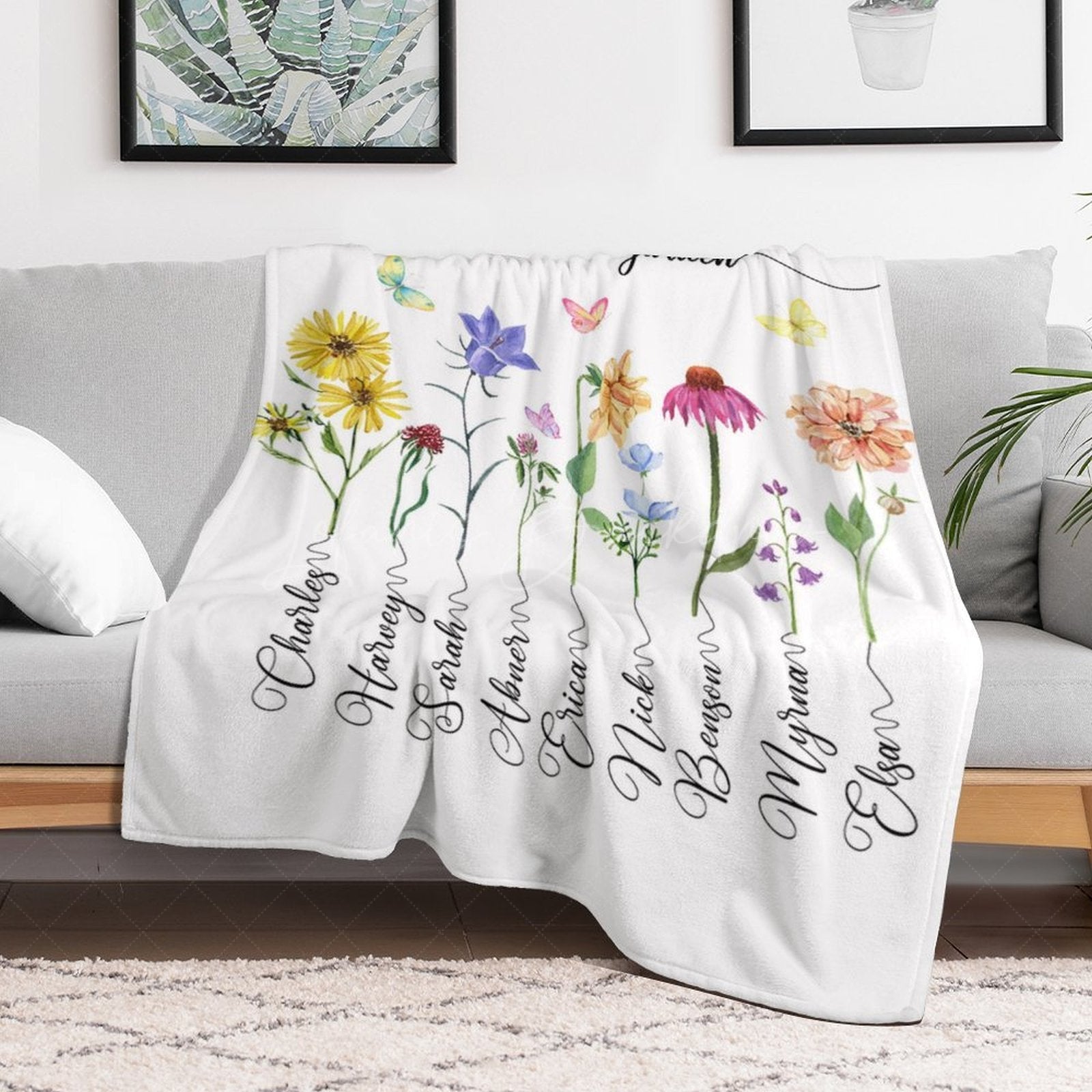 Lofaris Floral Moms Garden With Kids Custom Name Blanket