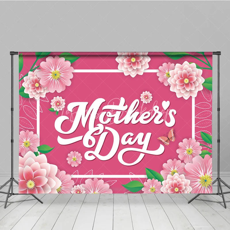 Lofaris Floral Mother’s Day Backdrop Pink Paper Flowers and White Frame Party Background