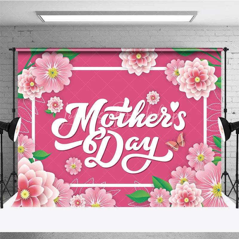 Lofaris Floral Mother’s Day Backdrop Pink Paper Flowers and White Frame Party Background