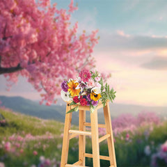 Lofaris Floral Mountain Green Grass Spring Photo Backdrop