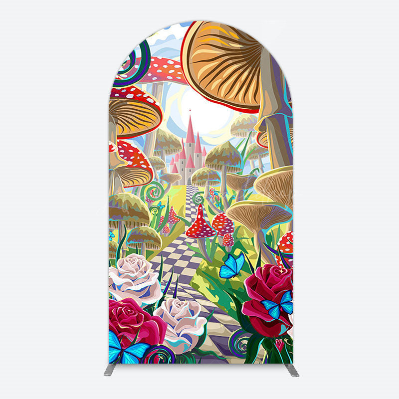 Lofaris Floral Mushroom Wonderland Birthday Arch Backdrop