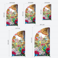 Lofaris Floral Mushroom Wonderland Birthday Half Moon Arch Backdrop