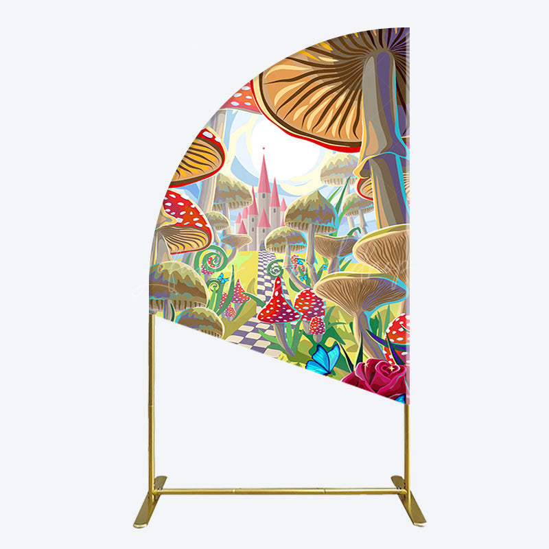 Lofaris Floral Mushroom Wonderland Birthday Half Moon Arch Backdrop