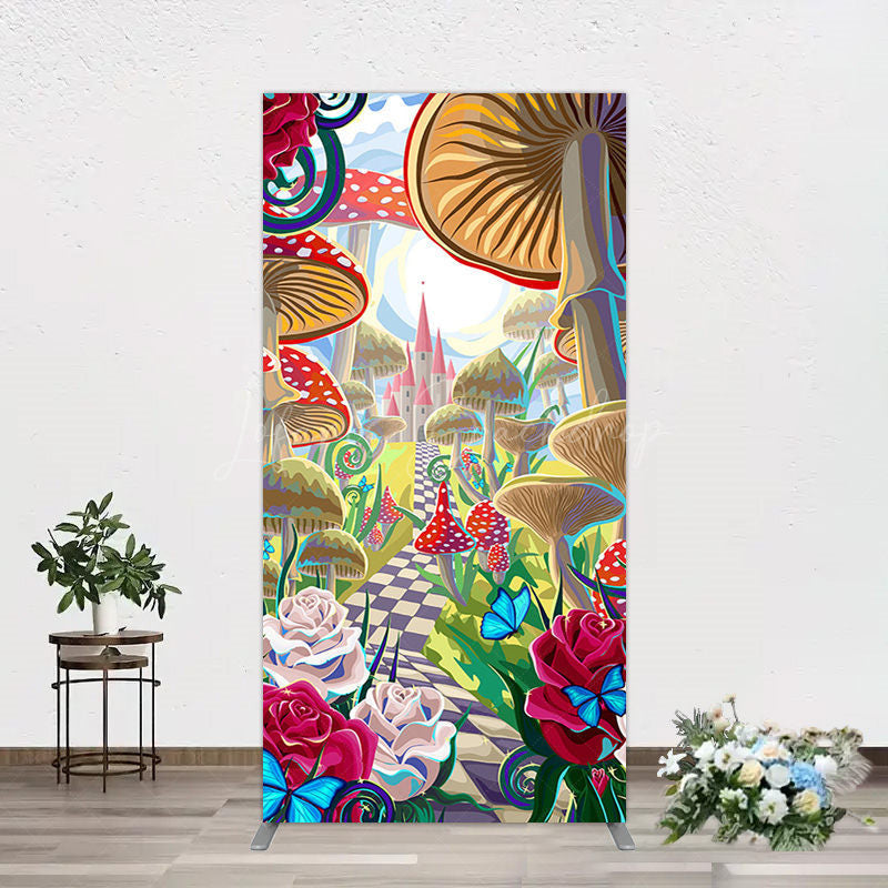 Lofaris Floral Mushroom Wonderland Birthday Rectangle Backdrop