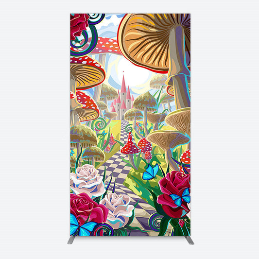 Lofaris Floral Mushroom Wonderland Birthday Rectangle Backdrop